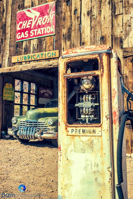 Old car and gas pump at the Nelson Ghost Town